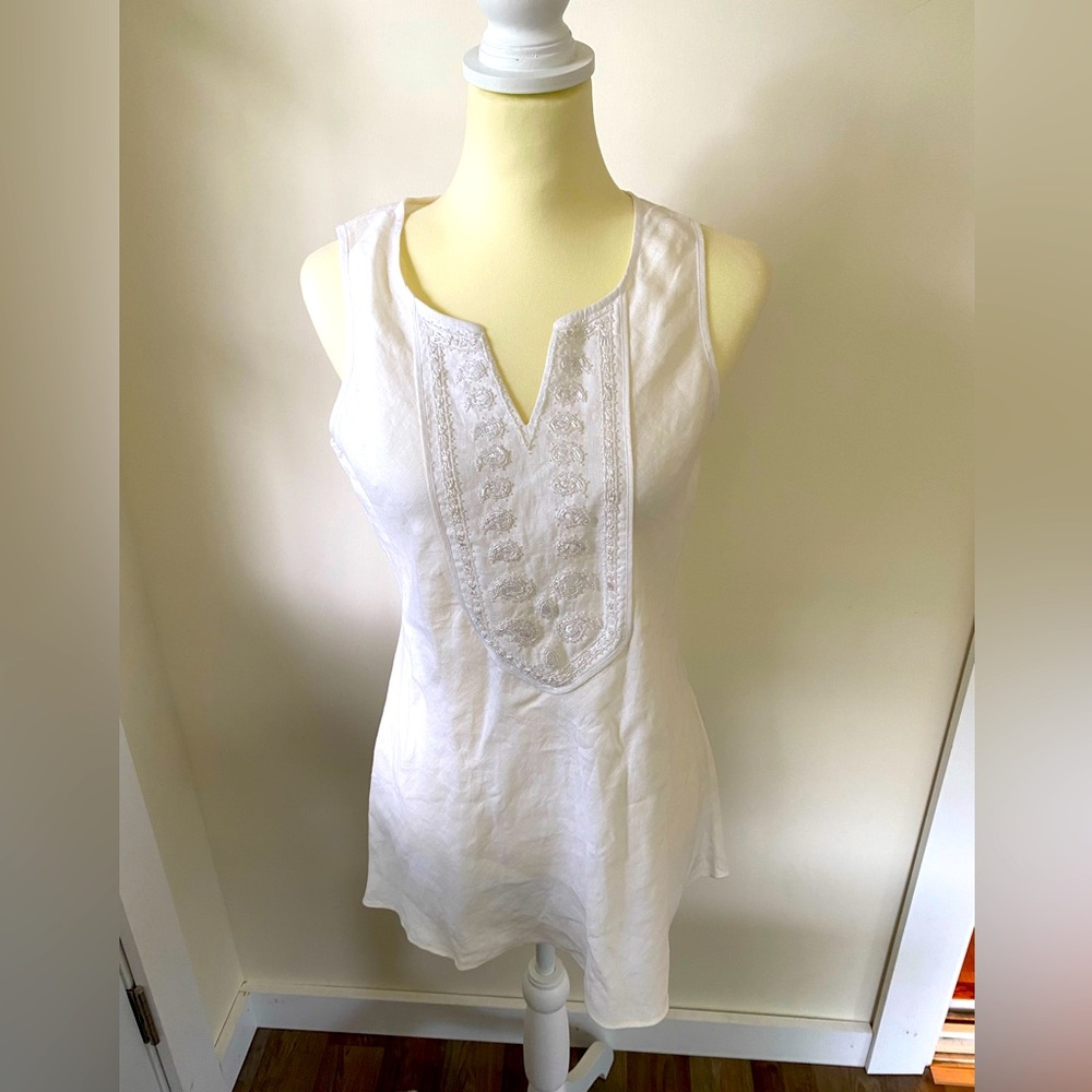 White Sleeveless Tunic with Beaded Detail